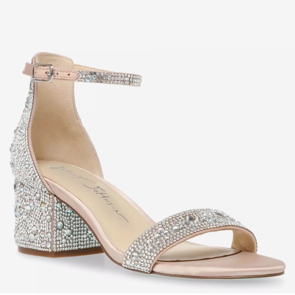 Betsey Johnson Blush Pink Crystal Block Heel Sandals